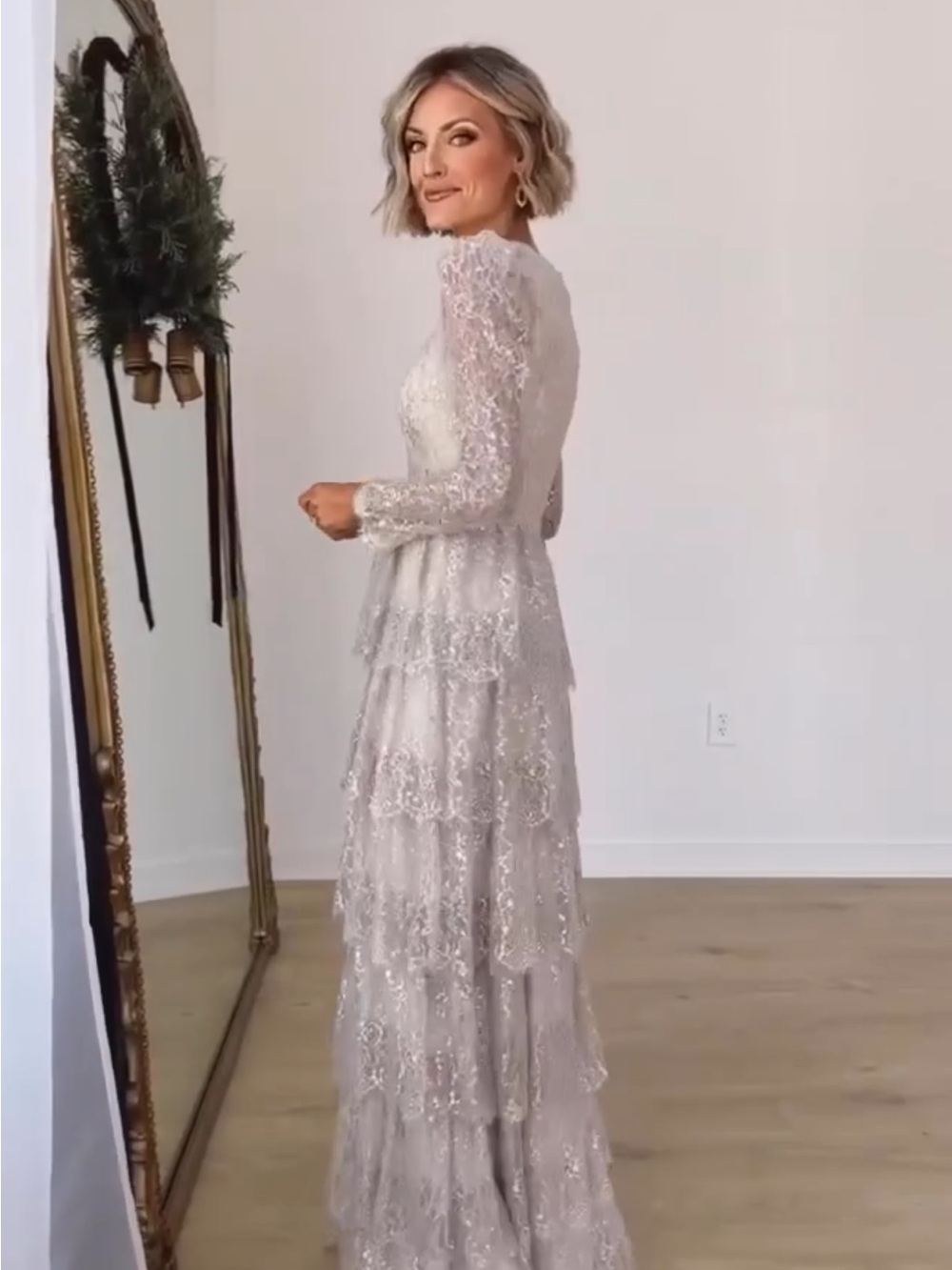 NWT ANTONIO MELANI x Born on Fifth White Lace Tiered Maxi Dress with Long Sleeve - Picture 4 of 14